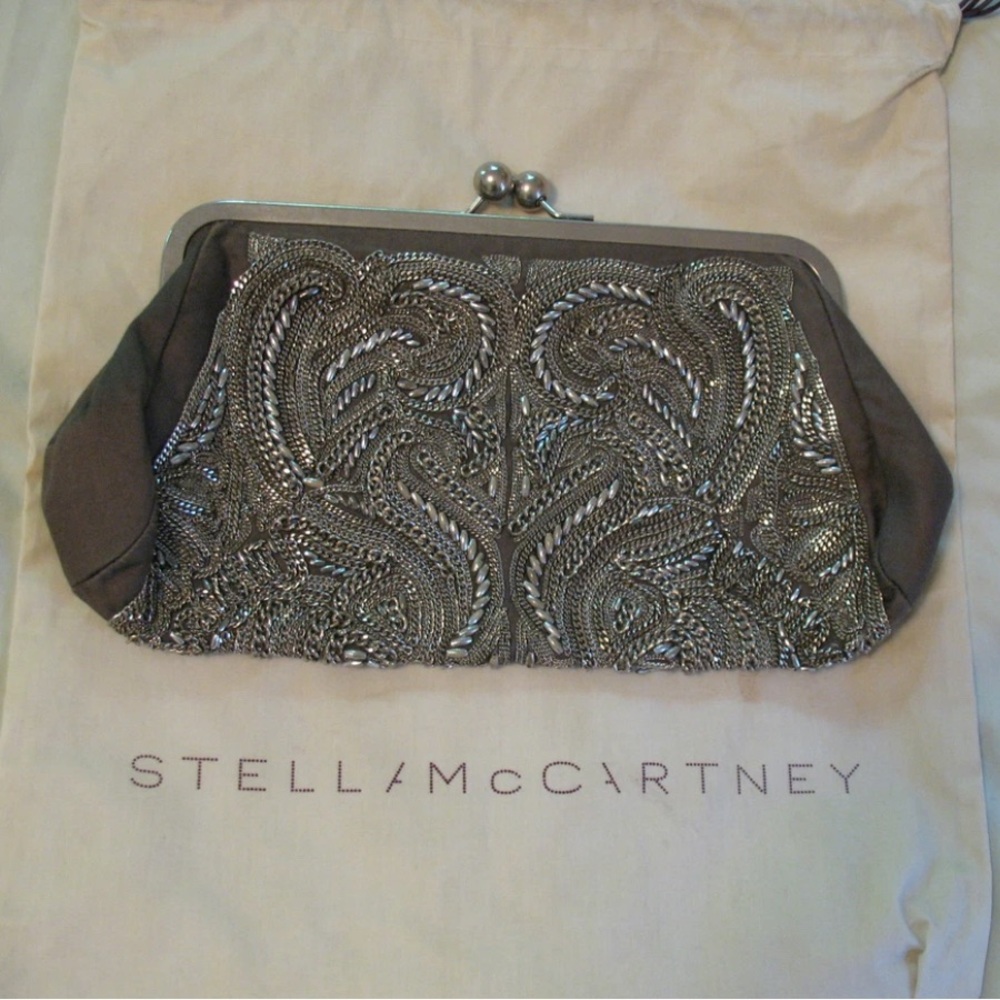 Stella McCartney Silver Gray Beaded Clutch Bag - Beautiful & Elegant Classic!